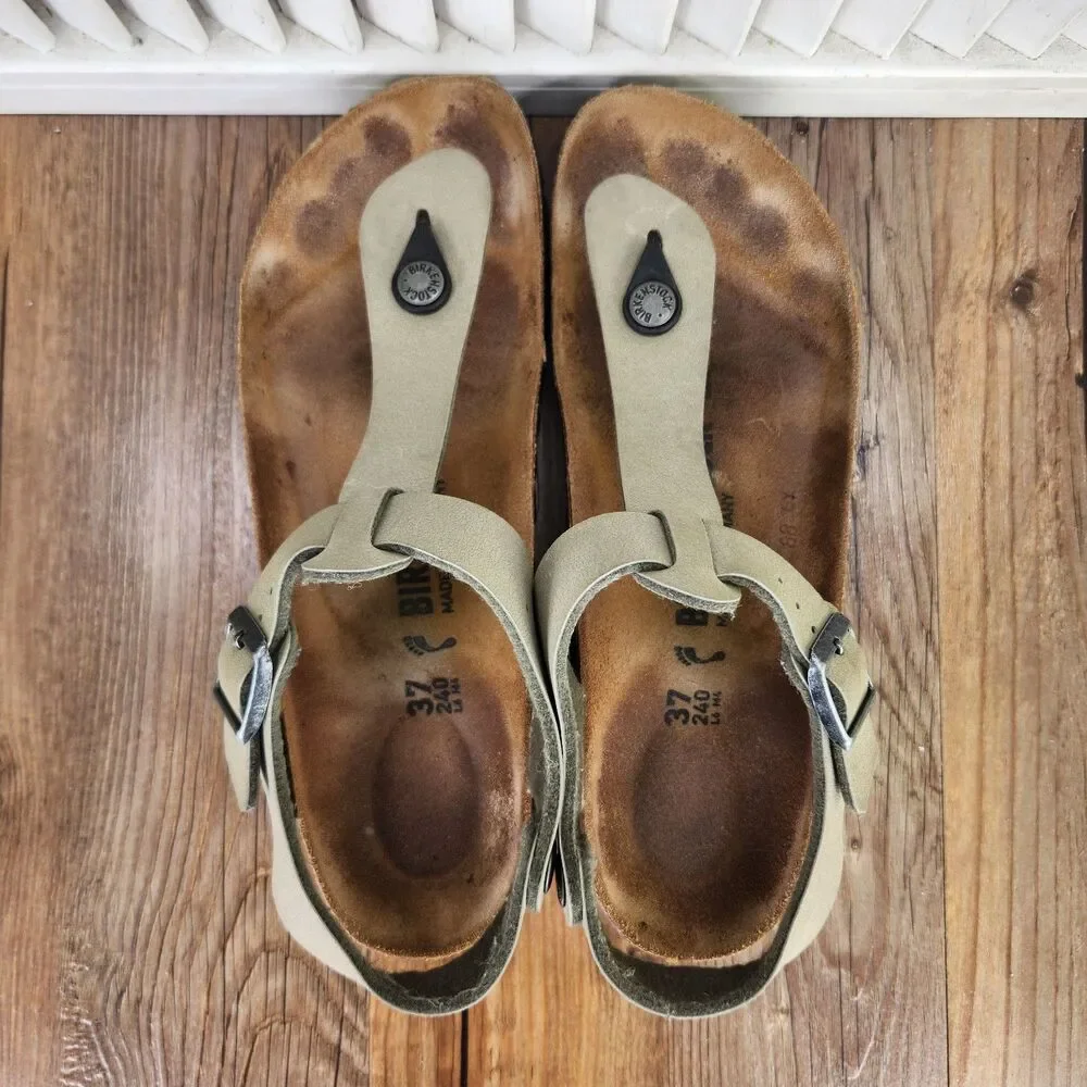 Birkenstock Kairo Thong Womens Size 6 Tan Leather Slip On Slingback Boho Sandals